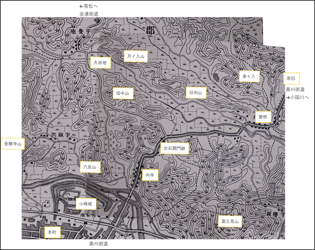 白河町の北方（明治24年地図）